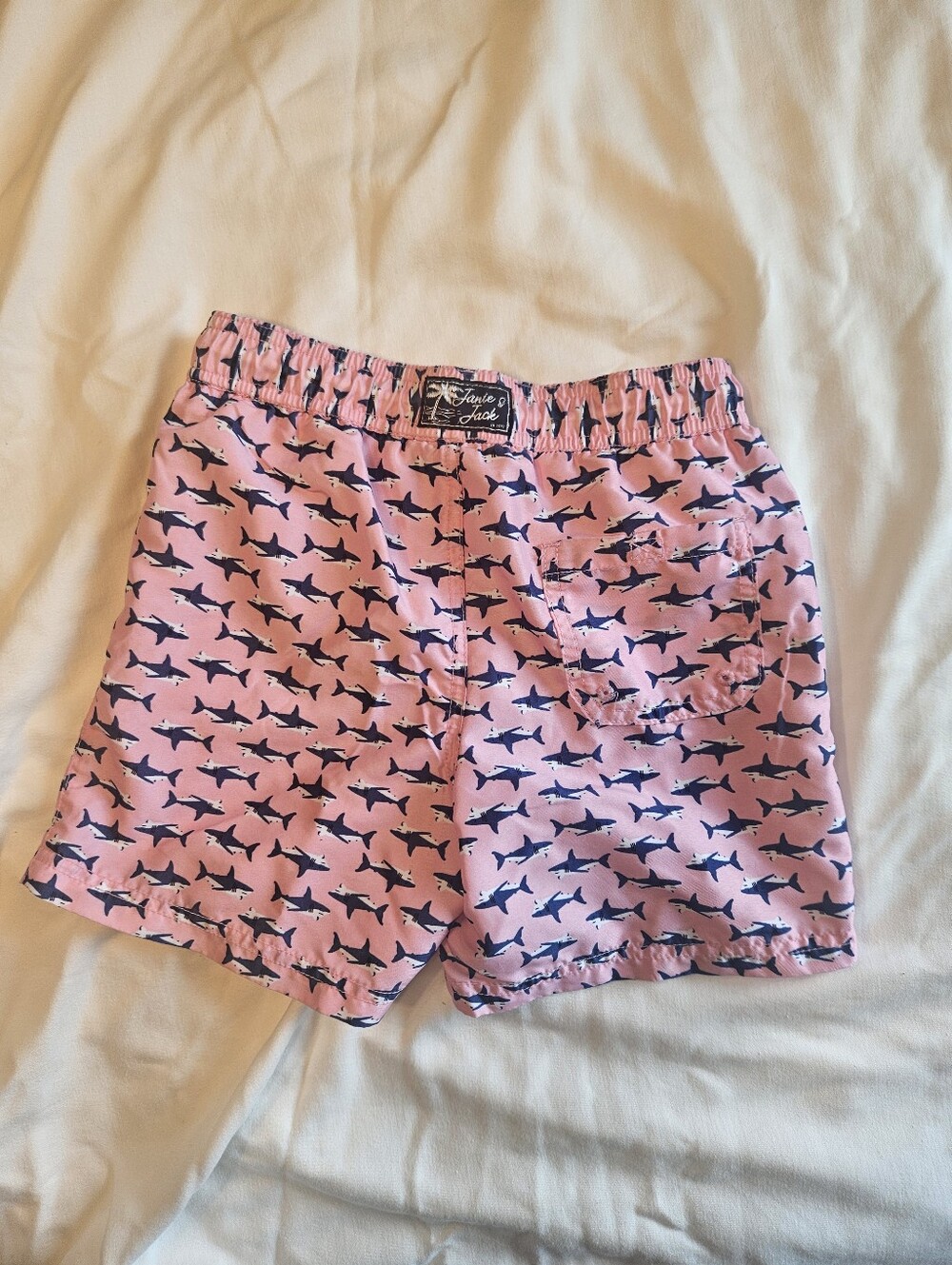 Janie and Jack BOYS Pink Swim Trunks with Navy Shark Print